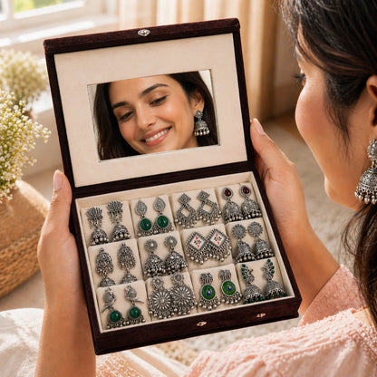 Premium Mirror Box With 12 Unique jhumkas And Name